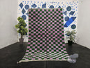 Custom Checkered Moroccan Wool Rug – Handmade Berber Wool Carpet – Modern Green & Purple Checkerboard Area Rug – Large Oushak Rug