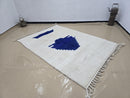 Minimalist Cream Moroccan Rug – Handmade Wool Carpet with Deep Blue Geometric Design | Modern Boho Artisan Area Rug by 100kends
