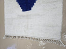 Minimalist Cream Moroccan Rug – Handmade Wool Carpet with Deep Blue Geometric Design | Modern Boho Artisan Area Rug by 100kends