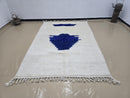 Minimalist Cream Moroccan Rug – Handmade Wool Carpet with Deep Blue Geometric Design | Modern Boho Artisan Area Rug by 100kends