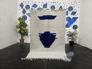 Minimalist Cream Moroccan Rug – Handmade Wool Carpet with Deep Blue Geometric Design | Modern Boho Artisan Area Rug by 100kends
