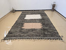 Handwoven Moroccan Wool Area Rug – Black and White Boho Berber Carpet with Terracotta Accent – Soft Wool Living Room Rug by 100kends