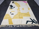 Custom Moroccan Mrirt Rug – Abstract Wool Rug in White, Yellow, Pink & Black – Handmade Luxury Carpet – Geometric Boho Design by 100kends