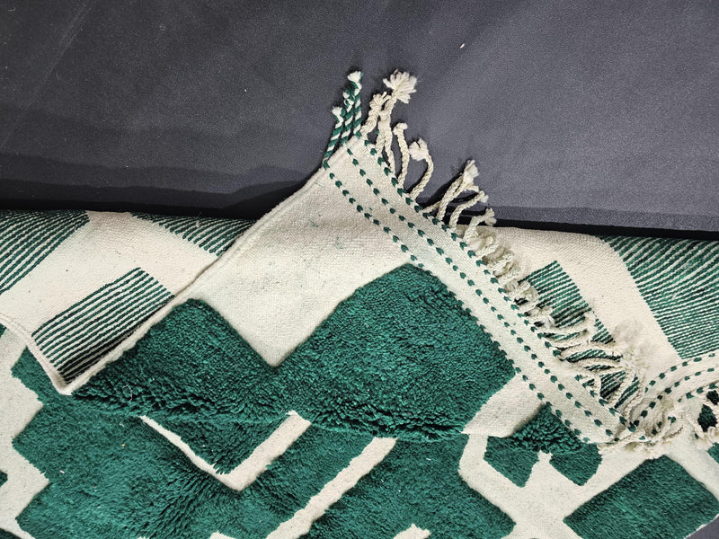 moroccan mrirt rug, green wool rug, abstract moroccan rug, handmade moroccan rug, ivory and green rug, luxury wool rug, berber style rug, modern moroccan rug, geometric wool rug, high pile moroccan rug, artisanal wool rug, hand knotted rug, deep green rug