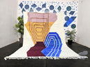 Custom Moroccan Mrirt Rug – Handwoven Abstract Wool Rug with Blue, Burgundy, Yellow & Beige Tones – Geometric Modern Floor Decor by 100kends