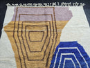 Custom Moroccan Mrirt Rug – Handwoven Abstract Wool Rug with Blue, Burgundy, Yellow & Beige Tones – Geometric Modern Floor Decor by 100kends
