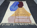 Custom Moroccan Mrirt Rug – Handwoven Abstract Wool Rug with Blue, Burgundy, Yellow & Beige Tones – Geometric Modern Floor Decor by 100kends