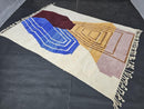 Custom Moroccan Mrirt Rug – Handwoven Abstract Wool Rug with Blue, Burgundy, Yellow & Beige Tones – Geometric Modern Floor Decor by 100kends