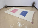 Handmade Custom Moroccan Rug – Beni Ourain Wool Berber Carpet with Blue & Purple Trellis Design | Modern Moroccan Area Rug by 100kends