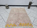 Handmade Moroccan Wool Checkered Rug – Beige, Pink & Yellow Funky Checkerboard Design | Custom Beni Ourain Area Rug | 100kends