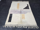 Custom Abstract Moroccan Mrirt Wool Rug - Handmade Cream, Beige, Lavender & Black Area Carpet - Minimalist Boho Berber Floor Art by 100kends