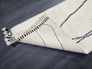 Custom Moroccan Runner Mrirt Rug - Handmade White Wool Rug with Black Lines - Minimalist Berber Hallway Rug - Beni Style Rug by 100kends