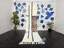 Custom Moroccan Mrirt Runner Rug - Cream Wool Rug with Blue Lines & Brown Abstract Design - Handmade Modern Long Hallway Rug by 100kends
