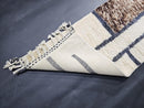 Custom Moroccan Mrirt Runner Rug - Cream Wool Rug with Blue Lines & Brown Abstract Design - Handmade Modern Long Hallway Rug by 100kends