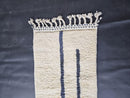 Custom Moroccan Mrirt Runner Rug - Cream Wool Rug with Blue Lines & Brown Abstract Design - Handmade Modern Long Hallway Rug by 100kends