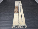 Custom Moroccan Mrirt Runner Rug - Cream Wool Rug with Blue Lines & Brown Abstract Design - Handmade Modern Long Hallway Rug by 100kends