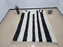 Handmade Moroccan Berber Rug – Custom Woven Wool Carpet, Black with White Accents, Bohemian Living Room Rug, Unique Modern Home Décor