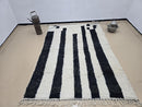 Handmade Moroccan Berber Rug – Custom Woven Wool Carpet, Black with White Accents, Bohemian Living Room Rug, Unique Modern Home Décor