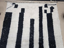 Handmade Moroccan Berber Rug – Custom Woven Wool Carpet, Black with White Accents, Bohemian Living Room Rug, Unique Modern Home Décor