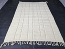 Custom Moroccan Wool Rug – Handwoven White Grid Area Rug | Neutral Boho Shag Carpet | Cozy Living Room Decor | Made to Order rug by 100kends