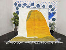 Custom Moroccan Wool Rug - Abstract Modern Carpet, Handwoven Minimalist Mountain Design - Yellow, White & Olive Green Boho Style by 100kends