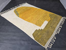 Custom Moroccan Wool Rug - Abstract Modern Carpet, Handwoven Minimalist Mountain Design - Yellow, White & Olive Green Boho Style by 100kends