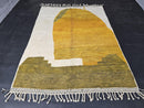 Custom Moroccan Wool Rug - Abstract Modern Carpet, Handwoven Minimalist Mountain Design - Yellow, White & Olive Green Boho Style by 100kends
