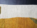 Custom Moroccan Wool Rug - Abstract Modern Carpet, Handwoven Minimalist Mountain Design - Yellow, White & Olive Green Boho Style by 100kends