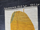 Custom Moroccan Wool Rug - Abstract Modern Carpet, Handwoven Minimalist Mountain Design - Yellow, White & Olive Green Boho Style by 100kends