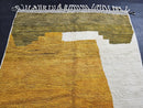 Custom Moroccan Wool Rug - Abstract Modern Carpet, Handwoven Minimalist Mountain Design - Yellow, White & Olive Green Boho Style by 100kends