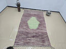 Handmade Moroccan Wool Rug – Modern Berber Purple Area Rug with Green Accent, Beni Ourain Style Carpet for Living Room or Bedroom Décor