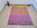 Handmade Moroccan Wool Rug – Purple & Mustard Modern Striped Berber Carpet – Custom Sizes – Soft Shaggy Sheep Wool Area Rug – by 100kends