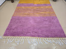 Handmade Moroccan Wool Rug – Purple & Mustard Modern Striped Berber Carpet – Custom Sizes – Soft Shaggy Sheep Wool Area Rug – by 100kends