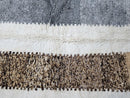 Modern Moroccan Wool Rug - Handwoven Cream, Brown, Grey & Blue Mrirt Rug - Custom Cozy Minimalist Boho Geometric Abstract Wool Carpet