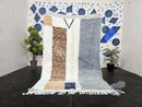 Modern Moroccan Wool Rug - Handwoven Cream, Brown, Grey & Blue Mrirt Rug - Custom Cozy Minimalist Boho Geometric Abstract Wool Carpet