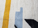 Custom Moroccan Mrirt Rug - Abstract Bird Wool Rug, Blue White Sky Pattern, Yellow Stripe, Handmade Modern Minimal Wool Rug by 100kends