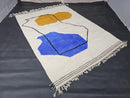 Custom Moroccan Mrirt Rug - Blue Abstract Wool Rug - Yellow Accent Modern Art Rug - Handmade Minimalist Boho Wool Carpet by 100kends