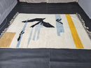 Custom Moroccan Mrirt Rug - Abstract Bird Wool Rug, Blue White Sky Pattern, Yellow Stripe, Handmade Modern Minimal Wool Rug by 100kends