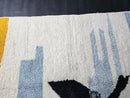 Custom Moroccan Mrirt Rug - Abstract Bird Wool Rug, Blue White Sky Pattern, Yellow Stripe, Handmade Modern Minimal Wool Rug by 100kends