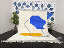 Custom Moroccan Mrirt Rug - Blue Abstract Wool Rug - Yellow Accent Modern Art Rug - Handmade Minimalist Boho Wool Carpet by 100kends