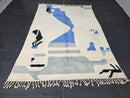 Custom Moroccan Wool Mrirt Rug - Modern Abstract Blue White Rug - Handmade Luxury Area Rug - Minimalist Contemporary Boho Decor Carpet