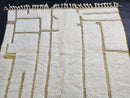Custom Moroccan Mrirt Rug - Modern Abstract Handmade Wool Rug - White and Gold Geometric Berber Rug - Minimal Boho Wool Area Rug Decor