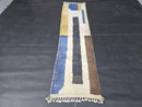 Custom Moroccan Runner Rug, Abstract Wool Runner rug, Handmade Modern Rug, Blue Yellow Runner rug, Geometric Berber Mrirt Carpet by 100kends