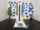 Custom Moroccan Runner Rug, Abstract Wool Runner rug, Handmade Modern Rug, Blue Yellow Runner rug, Geometric Berber Mrirt Carpet by 100kends