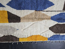 Custom Moroccan Mrirt Rug - Handmade Wool Rug with Geometric Blue Yellow Brown Abstract Boho Pattern - Soft Shaggy Area Carpet by 100kends