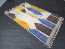 Custom Moroccan Mrirt Rug - Handmade Wool Rug with Geometric Blue Yellow Brown Abstract Boho Pattern - Soft Shaggy Area Carpet by 100kends