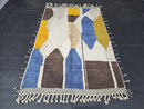Custom Moroccan Mrirt Rug - Handmade Wool Rug with Geometric Blue Yellow Brown Abstract Boho Pattern - Soft Shaggy Area Carpet by 100kends