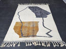 Custom Moroccan Mrirt Rug – Blue Abstract Wool Rug with Orange Accent, Handwoven Modern Art Rug with Fringes – Soft Geometric Carpet