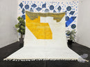 Modern Wool Area Rug, Handmade Moroccan Wool Rug with Abstract Geometric Pattern, Minimalist Yellow White Carpet, Artistic Berber Decor rug