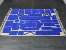 Custom Royal Blue Moroccan Mrirt Wool Rug - Abstract Geometric Modern Boho Area Carpet - Handmade Bold Cobalt Blue Wool Floor Decor carpet